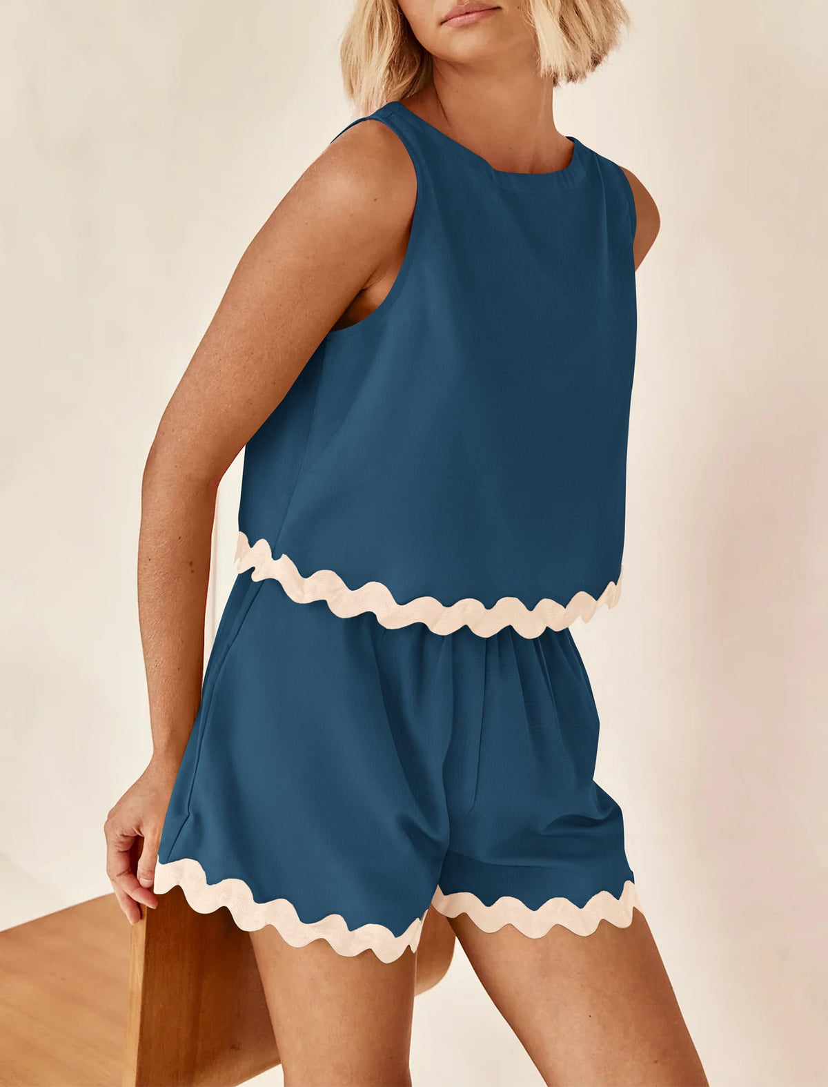 Beach Vacation Cropped Tank Top High Waist Shorts Two Piece Set