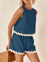 Beach Vacation Cropped Tank Top High Waist Shorts Two Piece Set