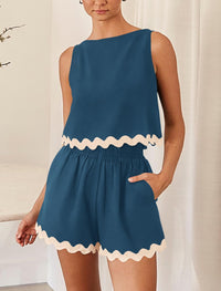 Beach Vacation Cropped Tank Top High Waist Shorts Two Piece Set