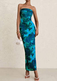 Printed Tube  Strapless Bodycon Sleeveless Maxi Dress