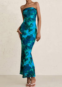 Printed Tube  Strapless Bodycon Sleeveless Maxi Dress
