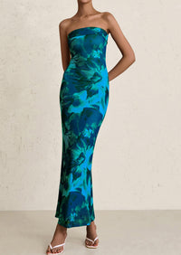 Printed Tube  Strapless Bodycon Sleeveless Maxi Dress
