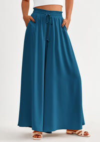 Wide Leg High Waisted Flowy Pockets Palazzo Pants