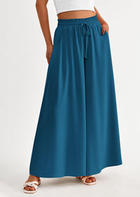 Wide Leg High Waisted Flowy Pockets Palazzo Pants