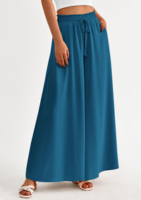 Wide Leg High Waisted Flowy Pockets Palazzo Pants