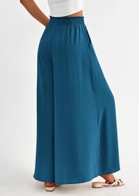 Wide Leg High Waisted Flowy Pockets Palazzo Pants