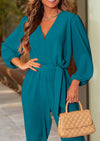 PRETTYGARDEN Women's Fall Jumpsuits Dressy Casual Pants Romper Spring Long Sleeve V Neck Belt Pockets One Piece Outfits