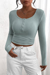 PRETTYGARDEN Women's Spring Fall Long Sleeve Henley T Shirts Button Ribbed Knit Slim Fit Casual Basic Tops Blouse