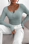 PRETTYGARDEN Women's Spring Fall Long Sleeve Henley T Shirts Button Ribbed Knit Slim Fit Casual Basic Tops Blouse