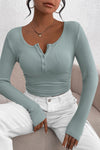 PRETTYGARDEN Women's Spring Fall Long Sleeve Henley T Shirts Button Ribbed Knit Slim Fit Casual Basic Tops Blouse