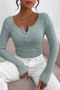 PRETTYGARDEN Women's Spring Fall Long Sleeve Henley T Shirts Button Ribbed Knit Slim Fit Casual Basic Tops Blouse