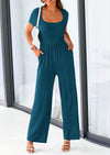 PRETTYGARDEN Casual Short Sleeve Square Neck Wide Leg Jumpsuit Rompers