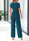 PRETTYGARDEN Casual Short Sleeve Square Neck Wide Leg Jumpsuit Rompers