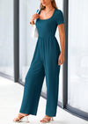 PRETTYGARDEN Casual Short Sleeve Square Neck Wide Leg Jumpsuit Rompers