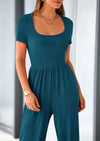 PRETTYGARDEN Casual Short Sleeve Square Neck Wide Leg Jumpsuit Rompers