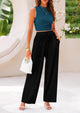 Ribbed Knit Sleeveless Crop Tank Tops Wide Leg Casual Pants Two Piece Sets