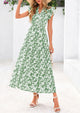 Floral Cap Sleeve V Neck Ruffle Flowy Boho Casual Beach Vacation Midi Dress