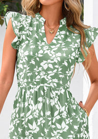 Floral Cap Sleeve V Neck Ruffle Flowy Boho Casual Beach Vacation Midi Dress