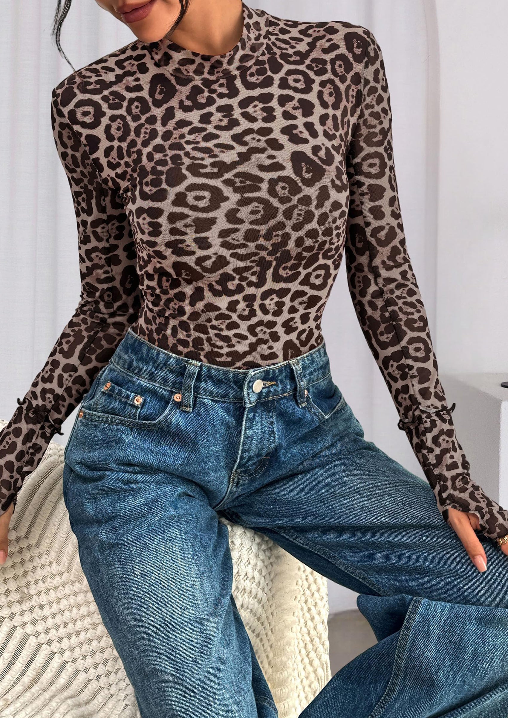 PRETTYGARDEN Womens Fall Mesh Floral Blouses Long Sleeve Going Out Tops Slim Fitted Shirts Date Night Outfits