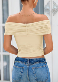Off The Shoulder Short Sleeve Ruched Slim Fit Y2K Going Out Blouses