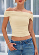 Off The Shoulder Short Sleeve Ruched Slim Fit Y2K Going Out Blouses