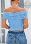 PRETTYGARDEN Summer Tops for Women Off Shoulder Short Sleeve Ruched Slim Fit Shirts Blouses Y2K Going Out Top
