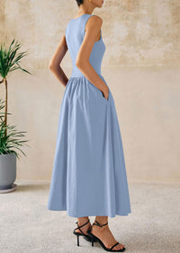 Casual Sleeveless Patchwork Knit Flowy Beach Maxi Dresses