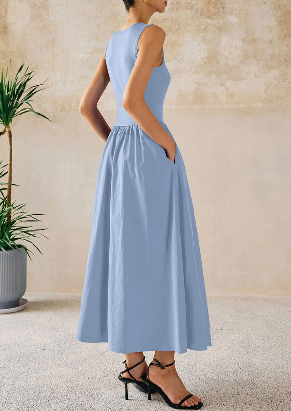 Casual Sleeveless Patchwork Knit Flowy Beach Maxi Dresses