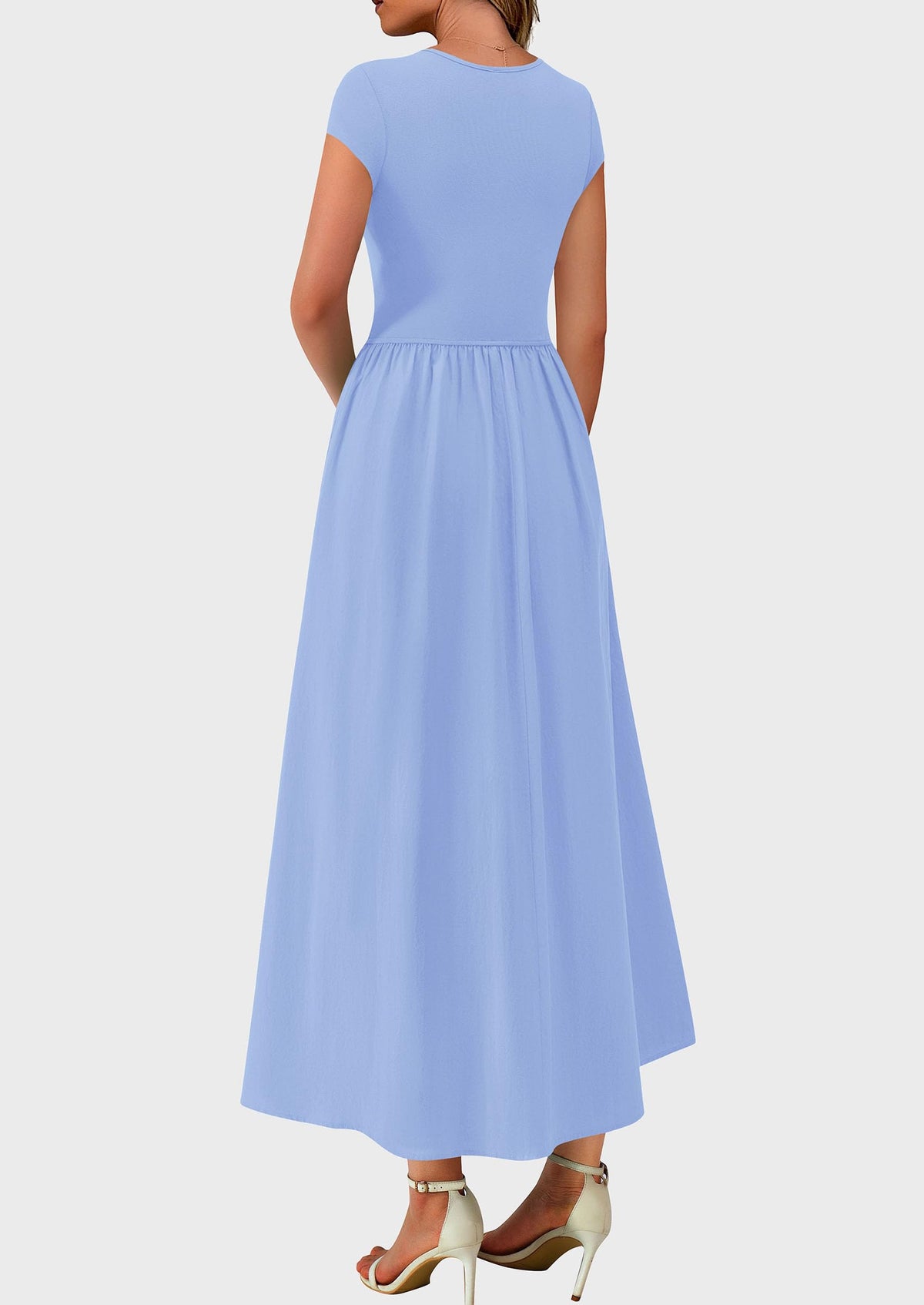 Casual Cap Sleeve Patchwork A Line Flowy Elegant Homecoming Maxi Dress