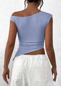Off The Shoulder Sleeveless One Shoulder Ruched Asymmetrical Y2K Tank Top