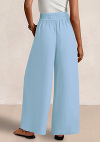 Casual Elastic Waist Loose Flowy Palazzo Pants Trousers with Pockets