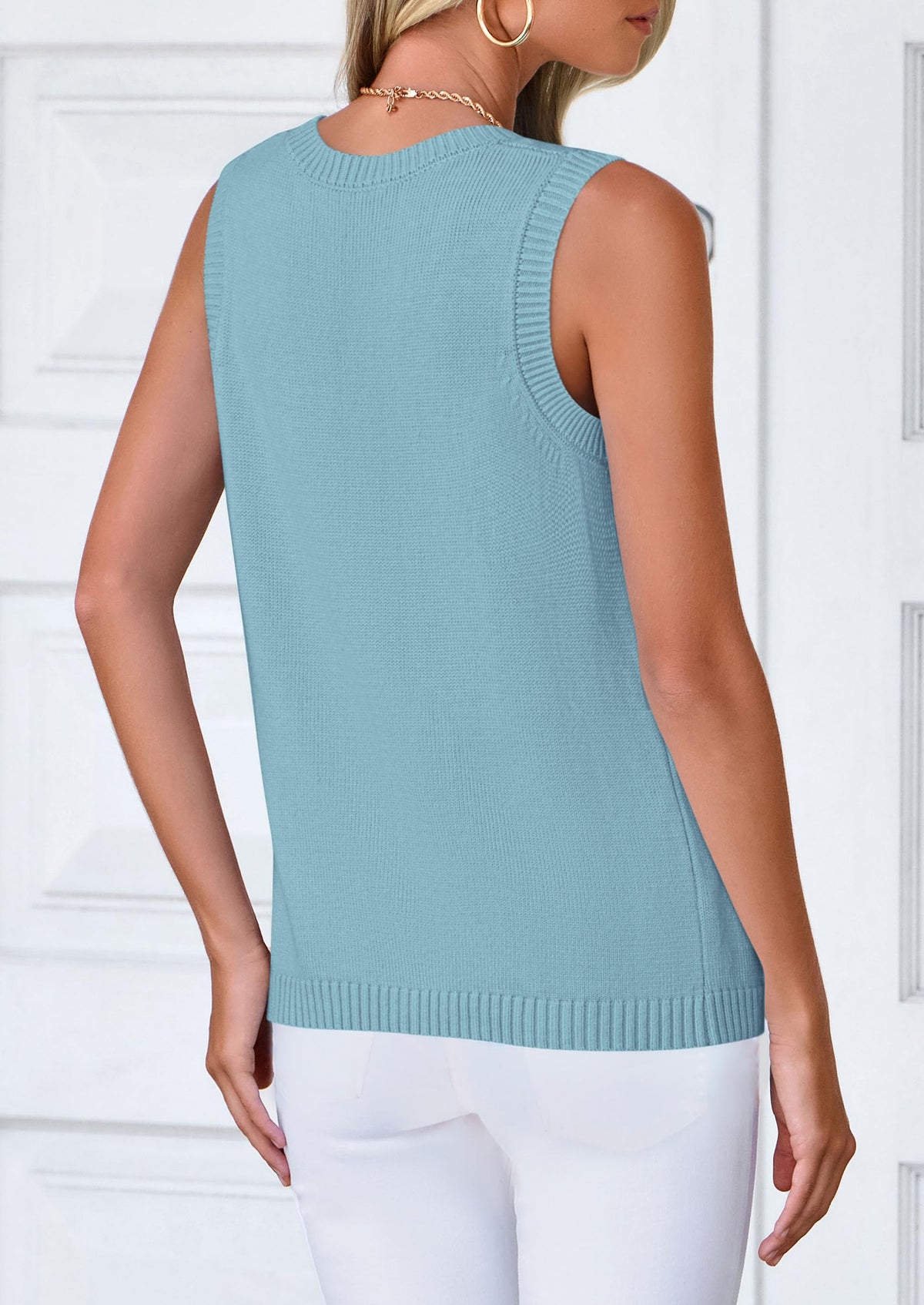 Sleeveless Button Down Business Casual Knit Tank Tops