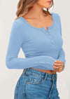 PRETTYGARDEN Women's Summer Long Sleeve Henley T Shirts Ribbed Knit Button Slim Fitted Basic Casual Going Out Fall Tops