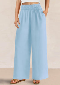 Casual Elastic Waist Loose Flowy Palazzo Pants Trousers with Pockets