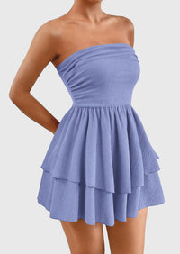 Strapless Tube  Off Shoulder Smocked Ruffle A Line Mini Dress