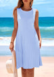Sleeveless Crew Neck Loose Tank A-Line Pleated Swing Flowy Party Mini Dress