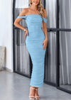 PRETTYGARDEN Womens Off The Shoulder Dress Ruched Bodycon Sleeveless Split Cocktail Party Maxi Dresses