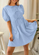 Casual Short Sleeve A Line Bow Tie Front Babydoll Loose Mini Dresses with Pockets