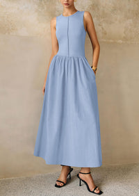 Casual Sleeveless Patchwork Knit Flowy Beach Maxi Dresses