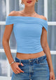 Off The Shoulder Short Sleeve Ruched Slim Fit Y2K Going Out Blouses