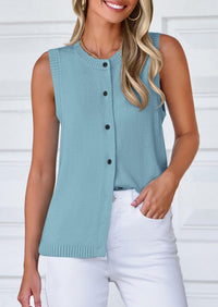 Sleeveless Button Down Business Casual Knit Tank Tops