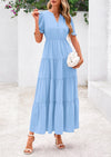 PRETTYGARDEN Women's Casual Short Sleeve V Neck Midi Dresses Spring A-line Tiered Wedding Guest Dress