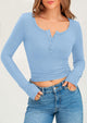Long Sleeve Henley Ribbed Knit Button Up Slim Fitted Basic Casual T-shirts