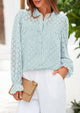 Eyelet Long Sleeve Casual Hollow Out Button Up Lace Blouse