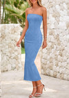 PRETTYGARDEN Womens Summer Maxi Dress Textured Bodycon Tube Off Shoulder Strapless Back Slit Long Party Dresses