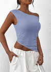 PRETTYGARDEN Womens Off The Shoulder Tops Summer Sleeveless One Shoulder Ruched Asymmetrical Y2K Going Out Crop Tank Top
