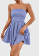 Strapless Tube  Off Shoulder Smocked Ruffle A Line Mini Dress