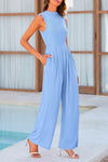 PRETTYGARDEN Womens Summer Jumpsuits Dressy Casual One Piece Outfits Sleeveless Mock Neck Wide Leg Pants Rompers with Pockets