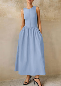 Casual Sleeveless Patchwork Knit Flowy Beach Maxi Dresses