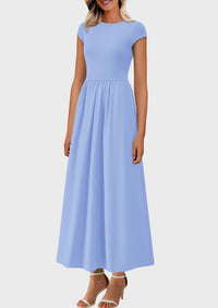 Casual Cap Sleeve Patchwork A Line Flowy Elegant Homecoming Maxi Dress